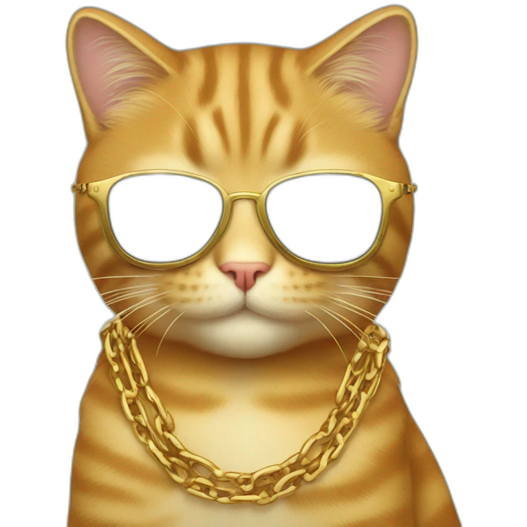 Cat with sunglasses and a golden chain with „Tom“ Badge emoji