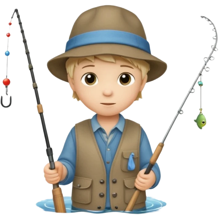 Little boy on the dock fishing, felt texture, scrapbooking, precious moments style character emoji