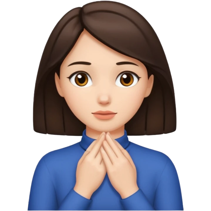 a brunette woman with two hands on her neck emoji