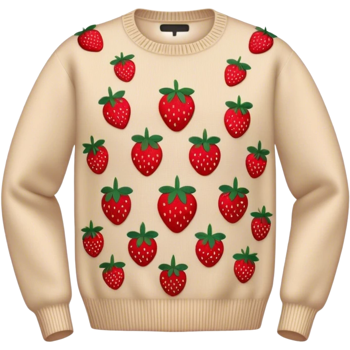 beige sweater embroidered with strawberries emoji