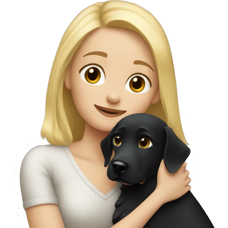 Blonde Girl hugs black dog emoji