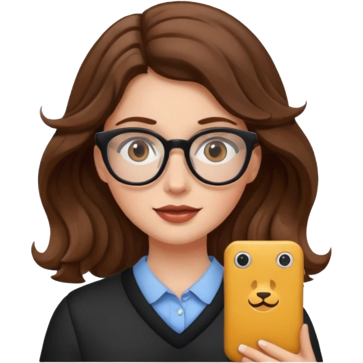 White girl with wavy brown hair and glasses emoji