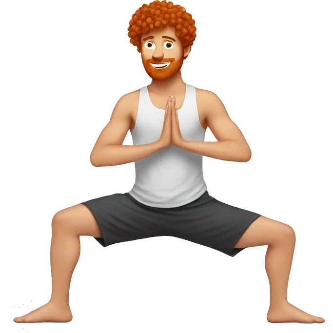 Guy doing yoga with curly short red hair emoji