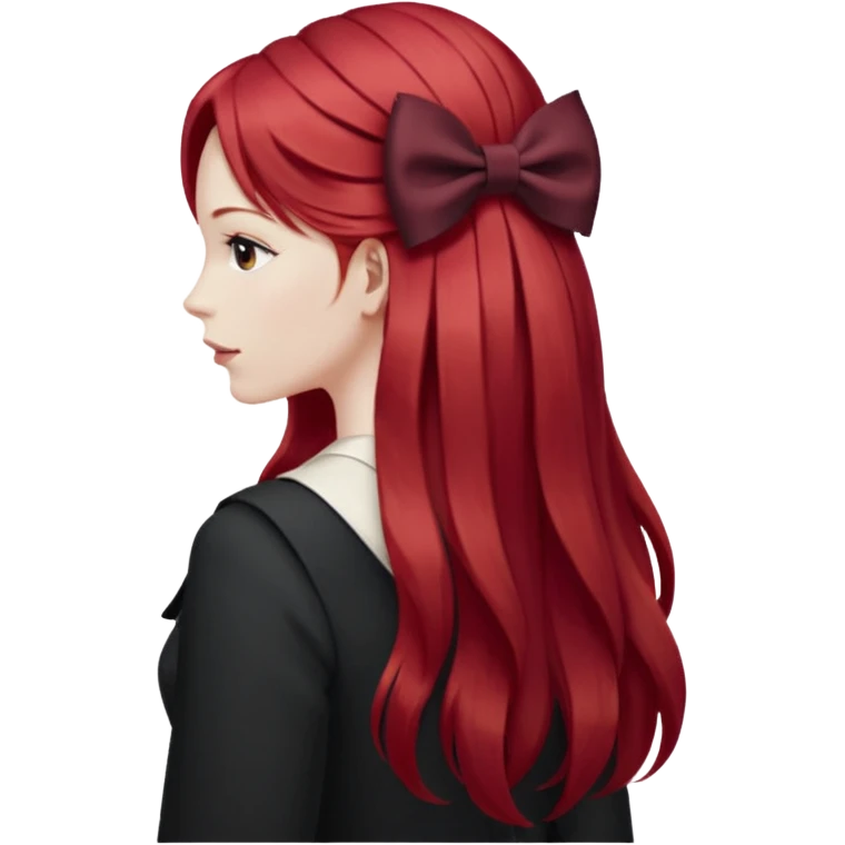 red long hairs with burgundy bow from the back emoji