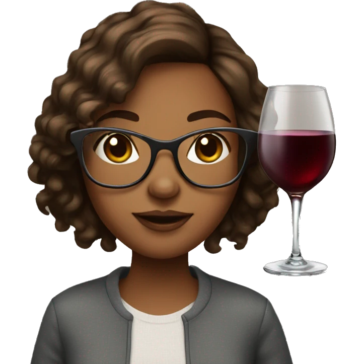 brown hair girl with glasses and glass of wine emoji