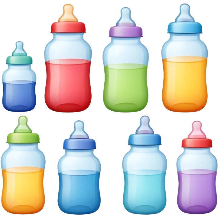 set of baby bottles in different colors and sizes emoji