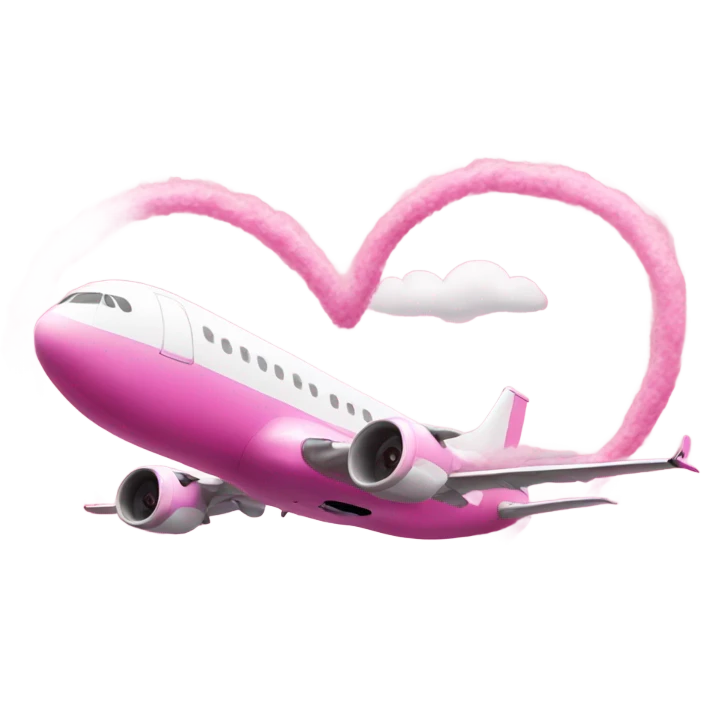 Pink plane drawing heart trail in sky emoji
