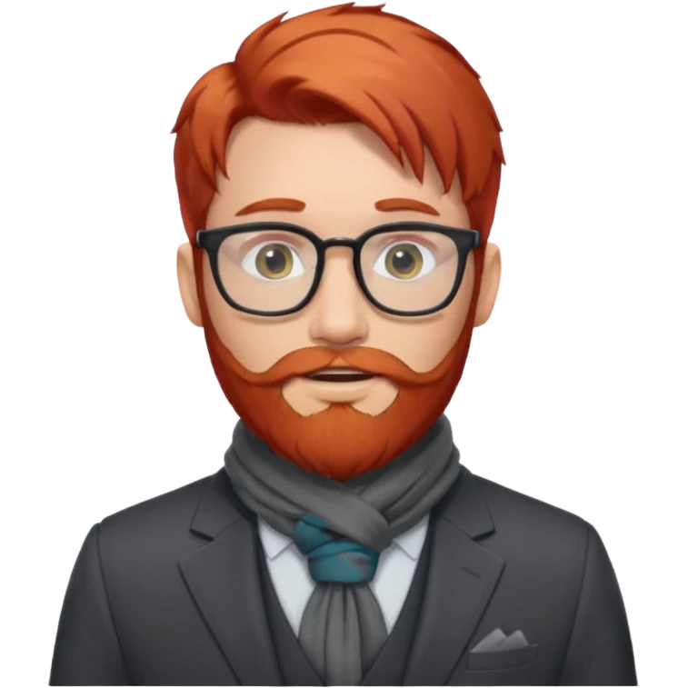 gray scarf, male,  beard, red hair, with suit, glasses emoji