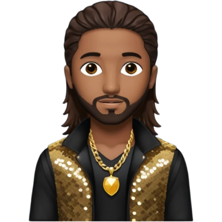 Omarion with long dark brown hair, dark brown sequin outfit emoji