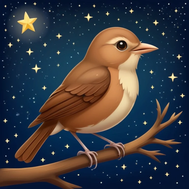 nightingale bird singing, small brown songbird against starry sky emoji