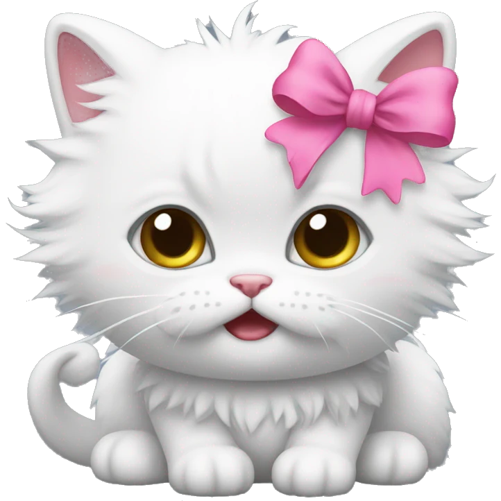Angry baby kitty that’s white and fluffy with a pink bow on head emoji