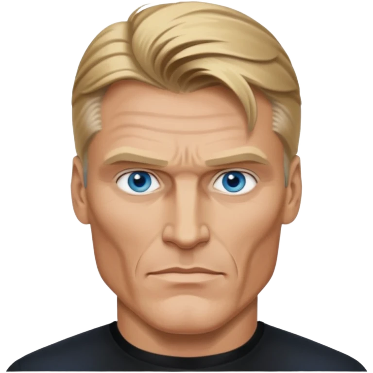 Dolph Lundgren with blue eyes, dark blonde hair, black outfit emoji