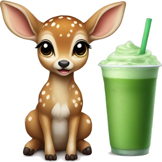 baby deer drinking iced matcha latte  emoji