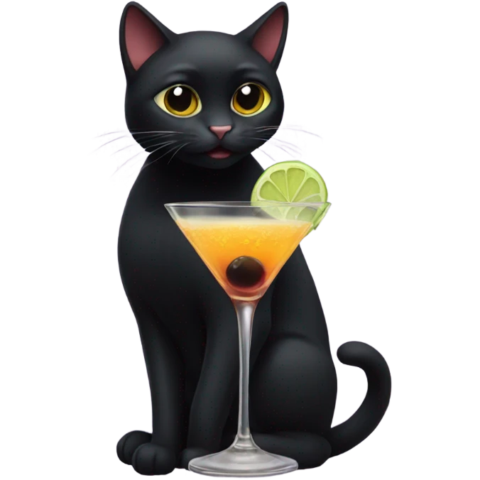 Black cat drinking martini emoji