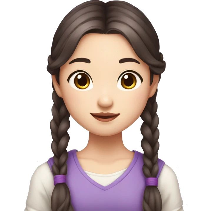 fair skinned Asian girl with long brown hair in pigtails with a few purple highlights emoji