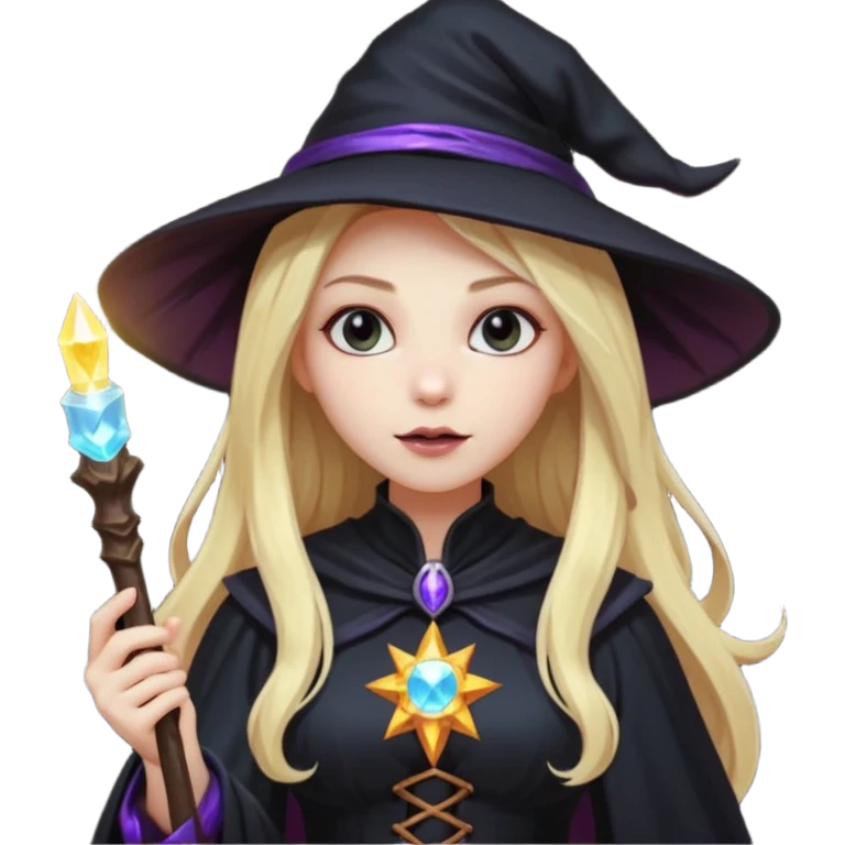 dark witch girl with long blonde hair and magic light stick emoji