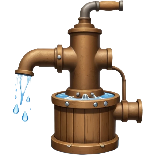 Ghibli style water pump with water pouring out of it emoji