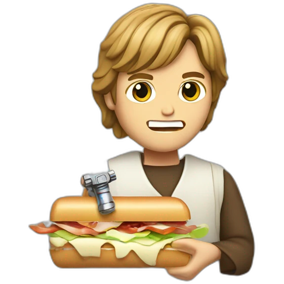 Luke Skywalker cutting sandwich with lightsaber emoji