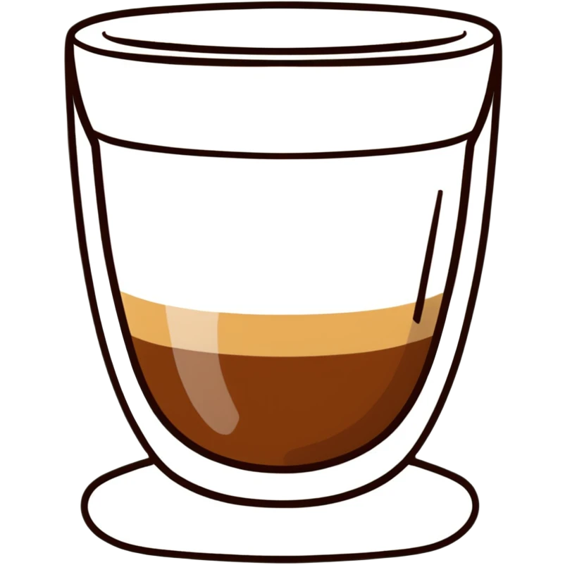 Small Gibraltar glass with cortado espresso, light brown color on top deepening to darker brown at bottom, smooth surface, no froth, clear glass showing gradient emoji