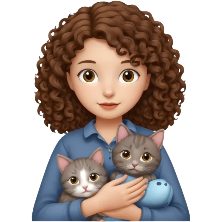 Девушка с кудряшками держит котика emoji