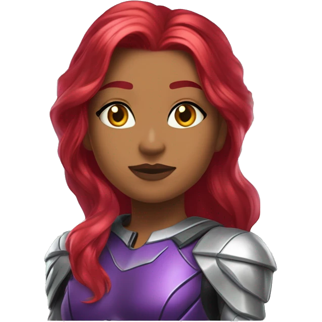 dc comics starfire firey red hair; purple and silver outfit; ￼ emerald eyes emoji