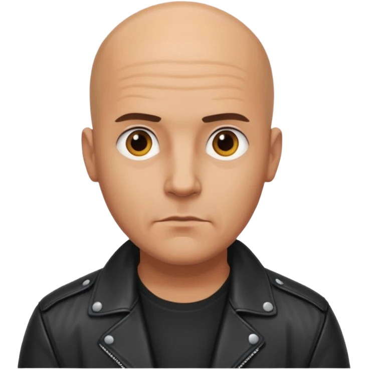 A serious bald man in a leather jacket emoji