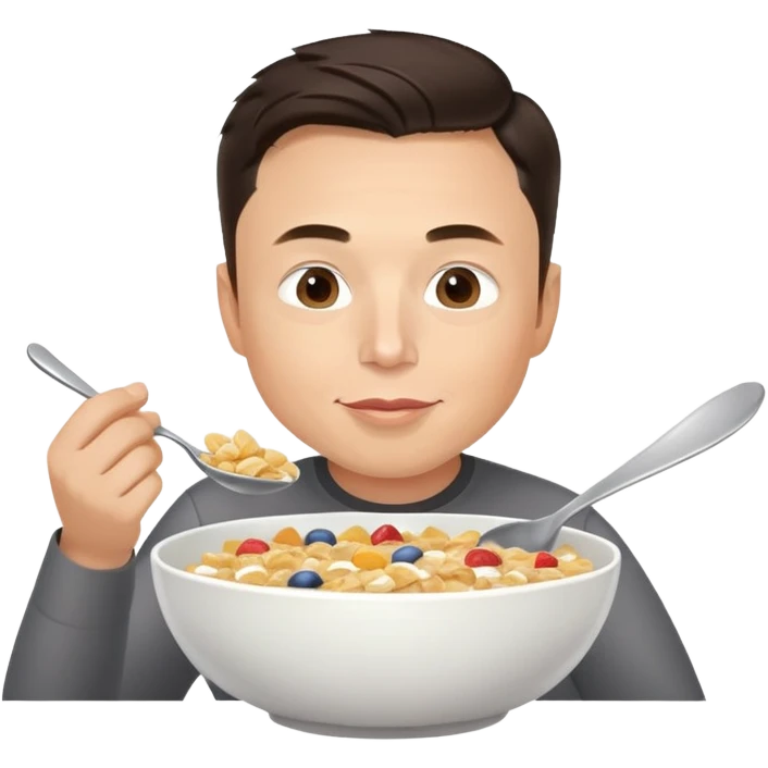 Elon Musk eating a bowl of cereal, man with short dark hair eating cereal from a bowl with a spoon emoji