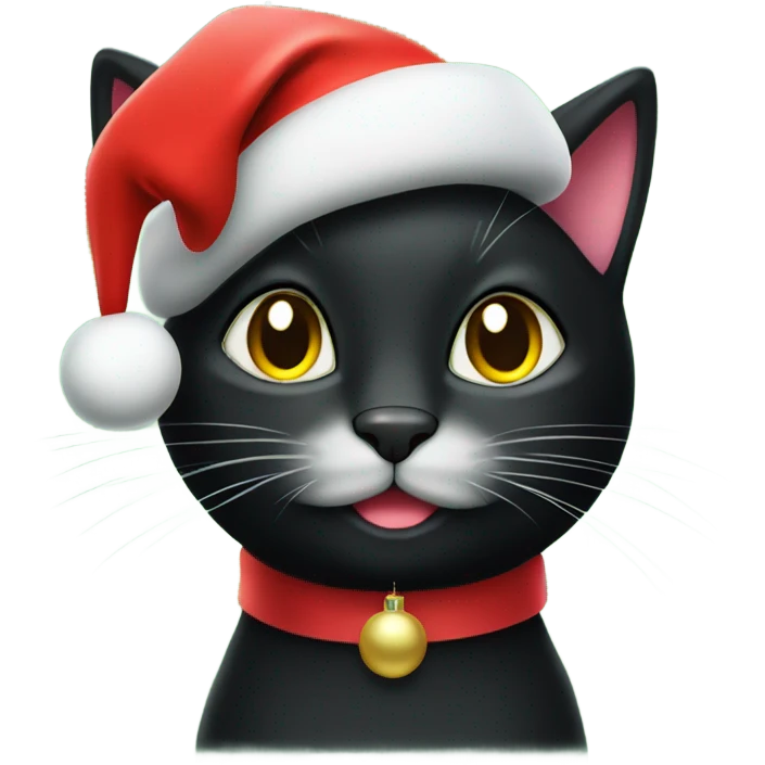 Sparkly black cat wearing a red sparkly Christmas hat emoji