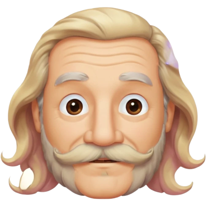 MID/OLD AGE MAN WITH LONG BLOND & bROWN WAVY HAIR; AND BROWN & GREY MOUSTACH AND BEARD, HAPPY EYES, ROSEY CHEEKS emoji