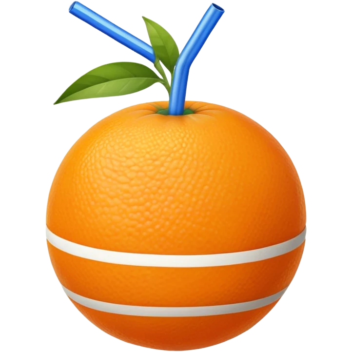 orange fruit with blue striped straw emoji