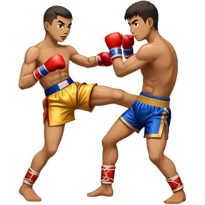 Cinematic Realistic Muay Thai Pop Culture Emoji, depicted with an action-packed portrayal of traditional Thai boxing rendered with bold textures and energetic, dramatic lighting. emoji