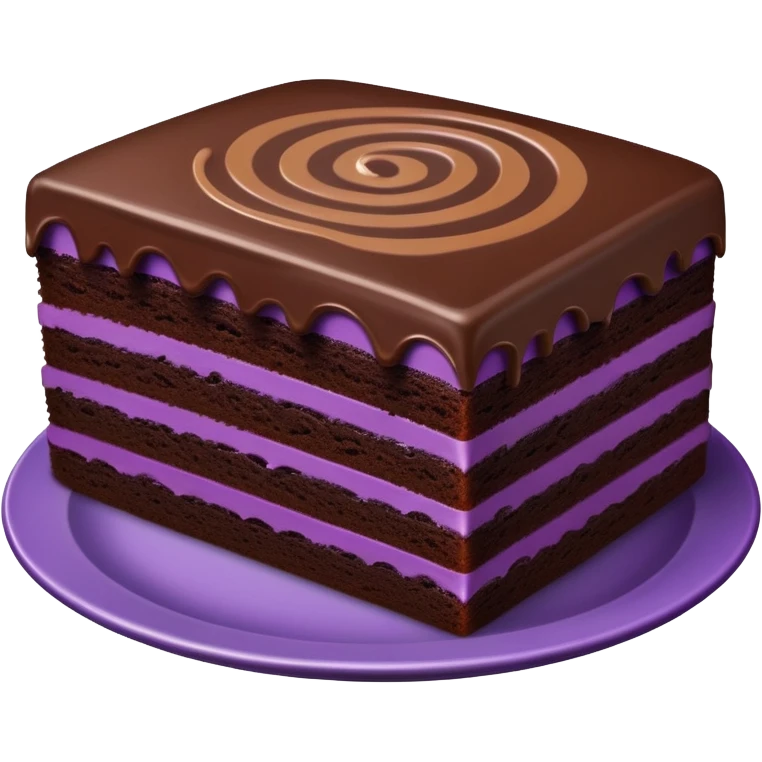 Purple plate with a rectangular piece of a simple chocolate cake emoji