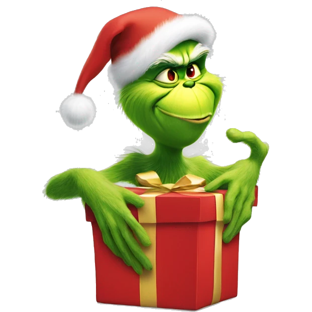 The grinch hand holding a Christmas present  emoji