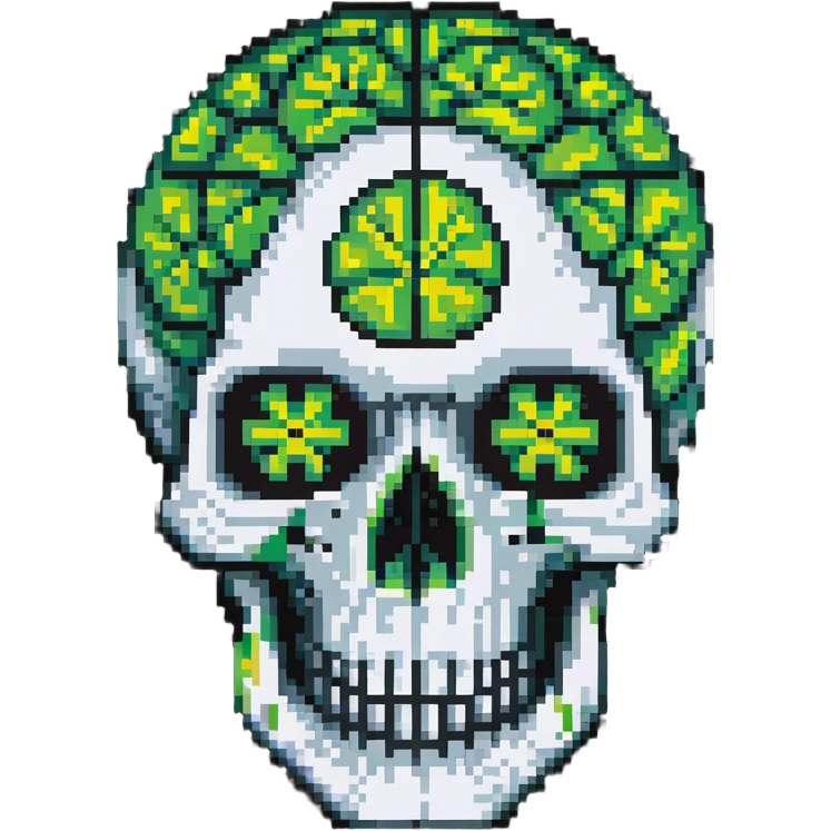 cut-up skull with green brain inside emoji