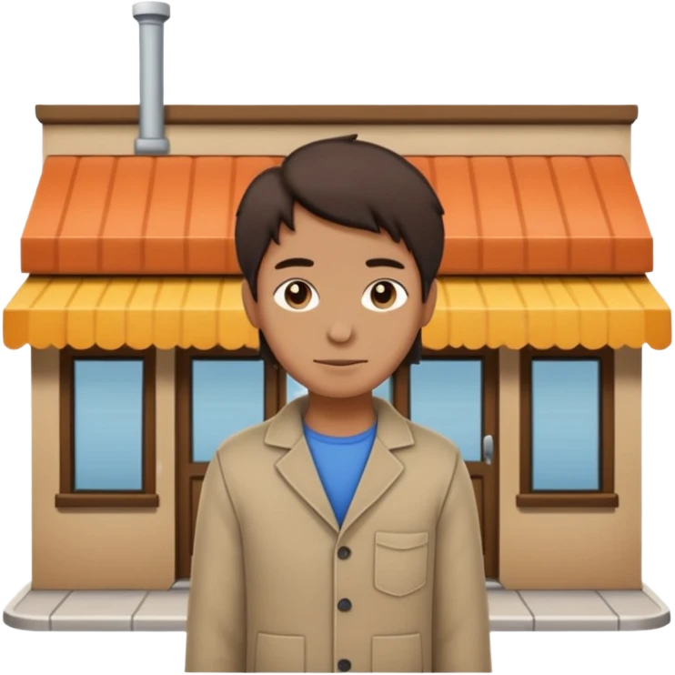 grown  2D line-drawn character + small shop emoji