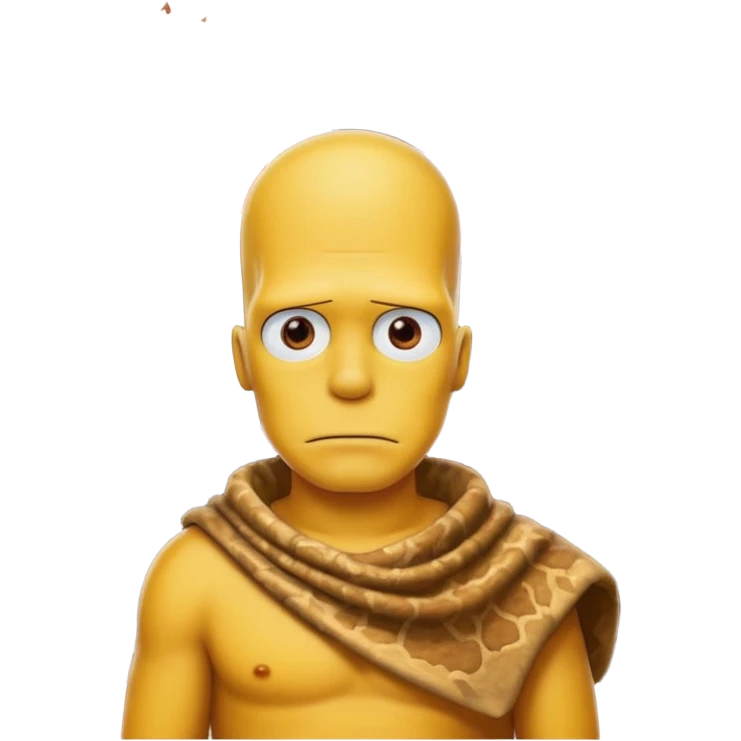 a simpson guy wearing ancient animal skin cloth with volcano behind, half body, icon emoji