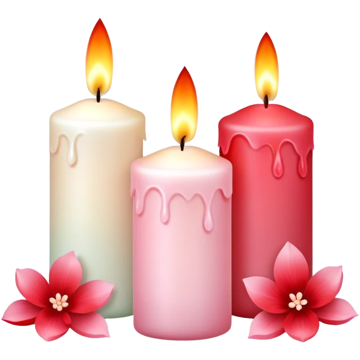 Romantic pastel white pastel pink and red candles with flower petals  emoji