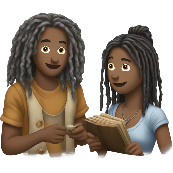 Antiquing with my friend with gray locs emoji