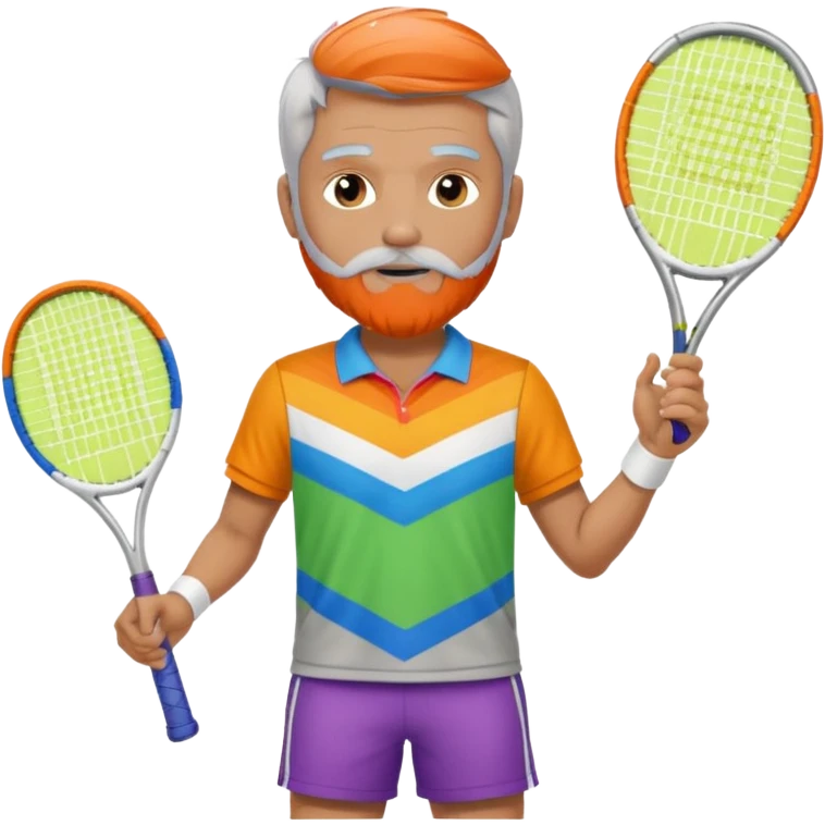 Male Tennis player with silver gray hair and beard dressed in Pride colors  emoji