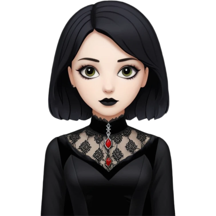 Adelaide Victoria Kane in black goth dress emoji