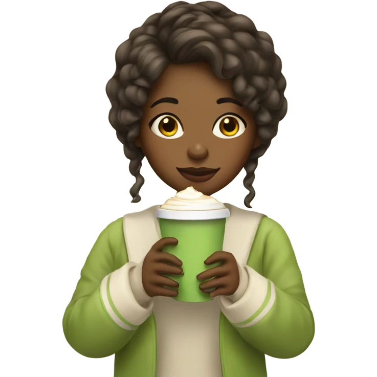 Girl with a matcha latte emoji