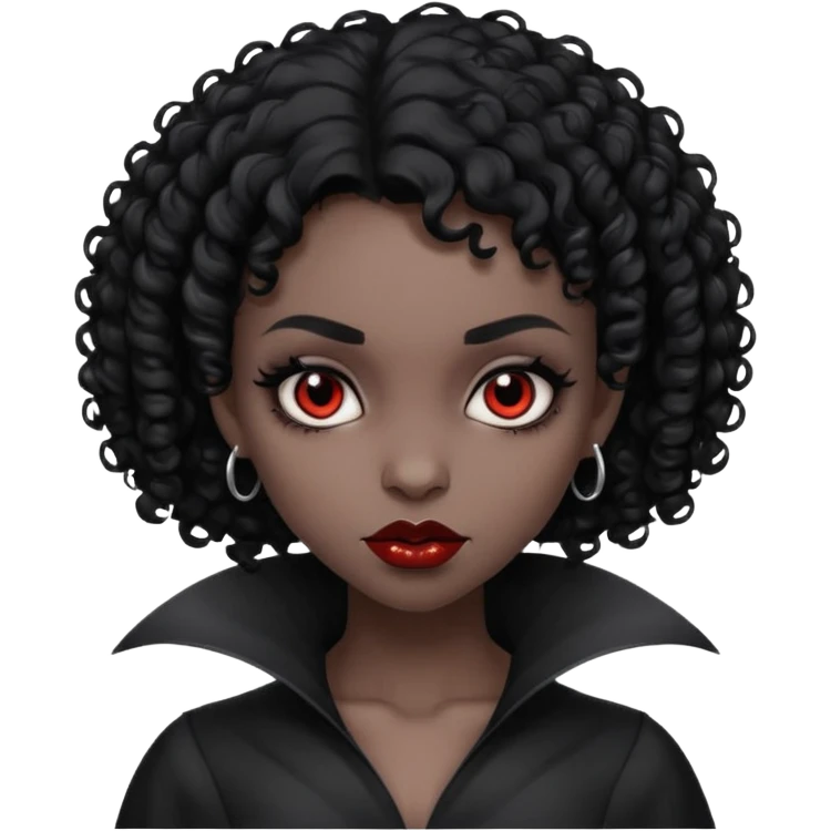 A black vampire girl with short curly hair emoji
