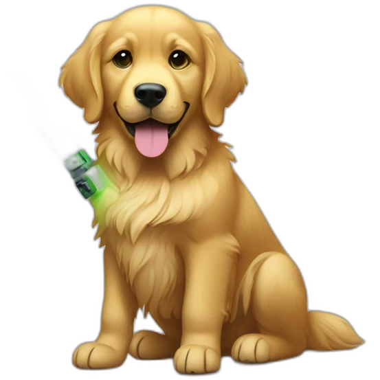 golden retriever with a green light saber emoji
