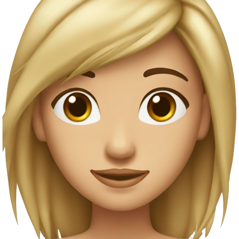 chica piel blanca, pelo castaño con mechas rubias, pelo liso por el pecho y muy sonriente emoji