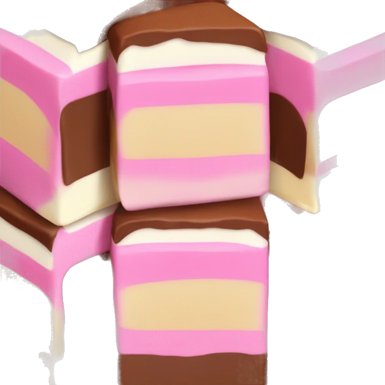 three layered vanilla fudge with white brown and pink  emoji