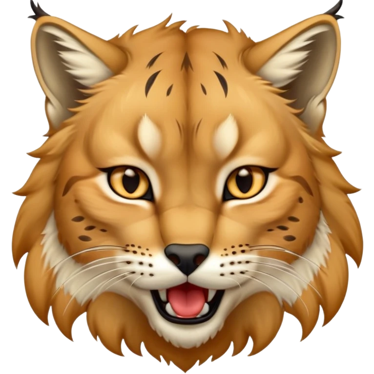 Cinematic-detailed-Yawning-Lynx-Portrait-Emoji – Head tilted slightly with a dramatic, wide-open yawn, revealing a sleek golden-brown fur coat with subtle spots, signature black ear tufts standing tall, round amber eyes barely open in drowsy contentment. emoji