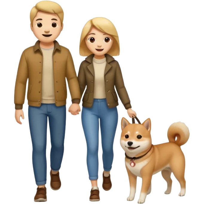 romantic couple holding hands walking a Shiba Inu dog emoji