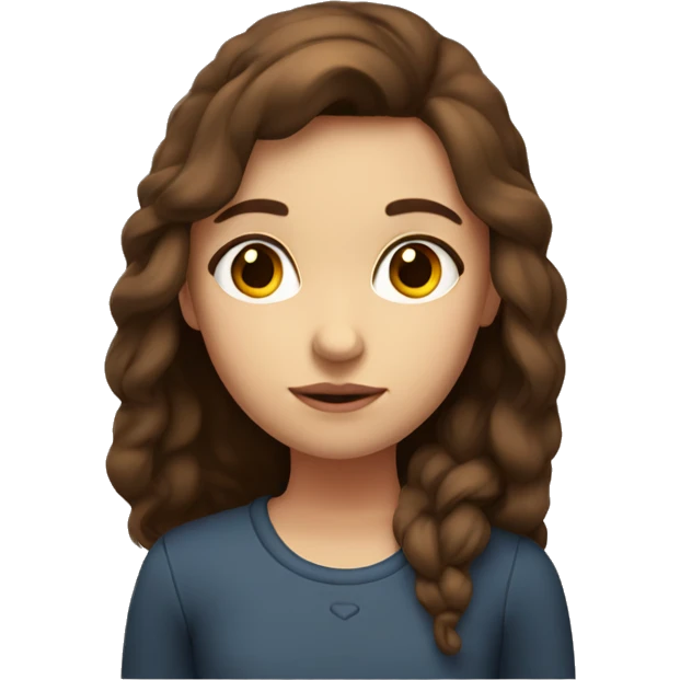 Girl with a brown hair thinking about the nember 750 emoji