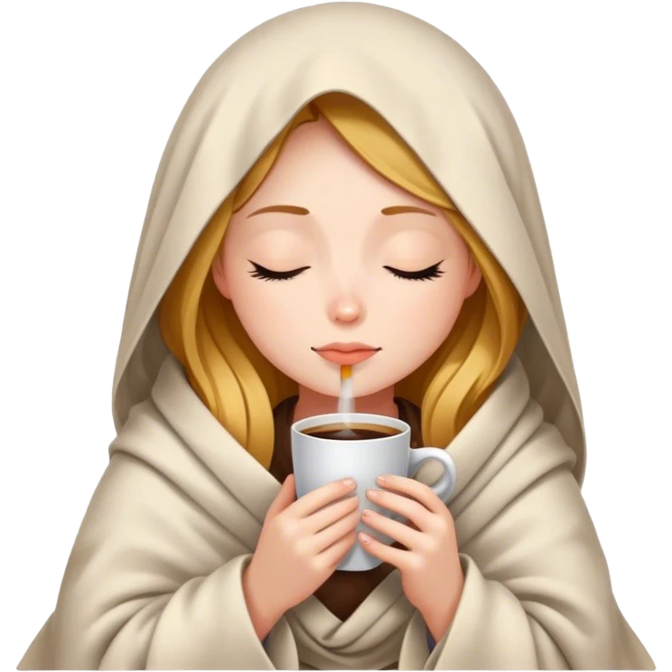 girl inside a blanket sipping coffee eyes closed emoji