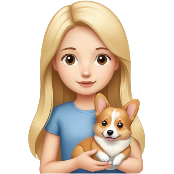girl with long striaght light blond hair hold a corgi emoji